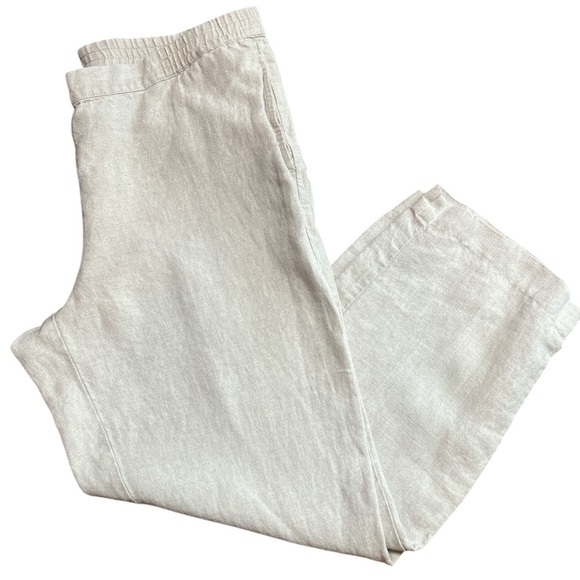 J. Jill Love Linen Pants Size Medium Tan Beige Natural Pull-On Straight Leg - Picture 1 of 5